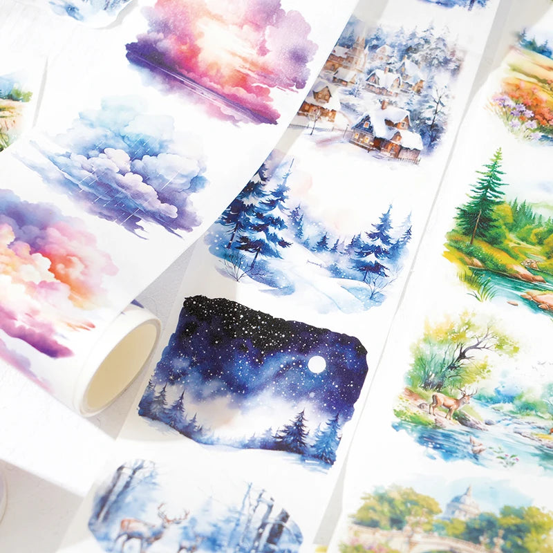 JIANQI 70mm*2m Beautiful scenery series tape PET Material Scrapbooking Stickers Stationery Supplies Decorative DIY Sticker