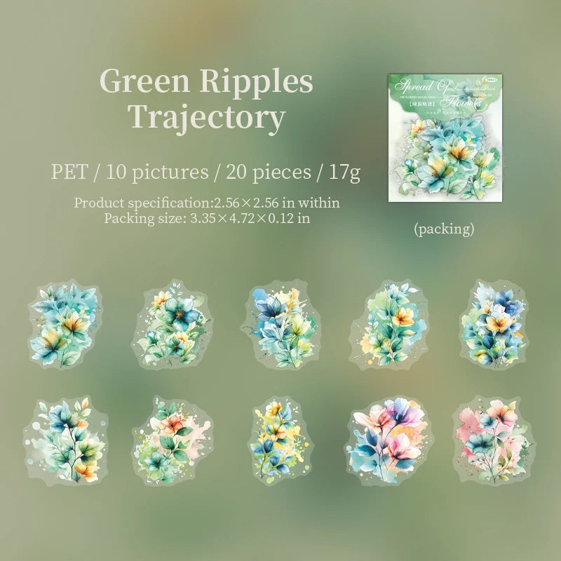 JIANQI 20 Pcs Watercolor flowers Stickers PET sticker package DIY diary decoration sticker album scrapbooking Junk Journal