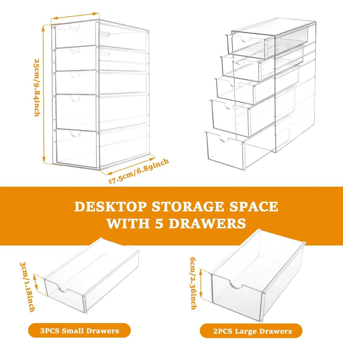 4/5Layer Acrylic Drawer Organizer Stationery Storage Box Glasses Clear Desk Makeup Hair Display Pencil Holder Office Student
