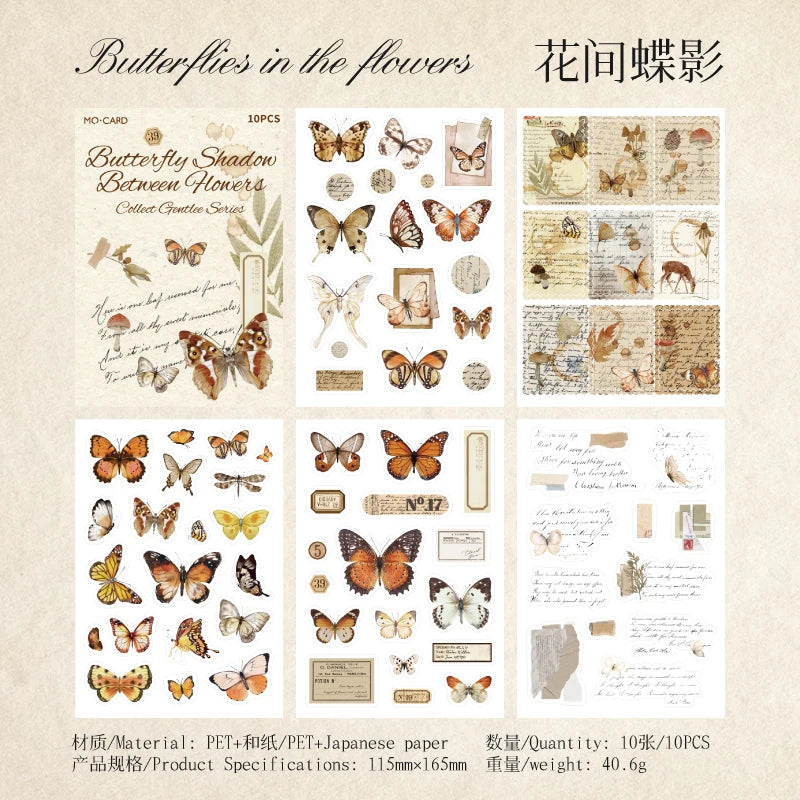 10 pcs PET Die cut Stickers book Butterfly Plants Flowers Decorative handmade Scrapbooking Material Diary Album Craft Supplies