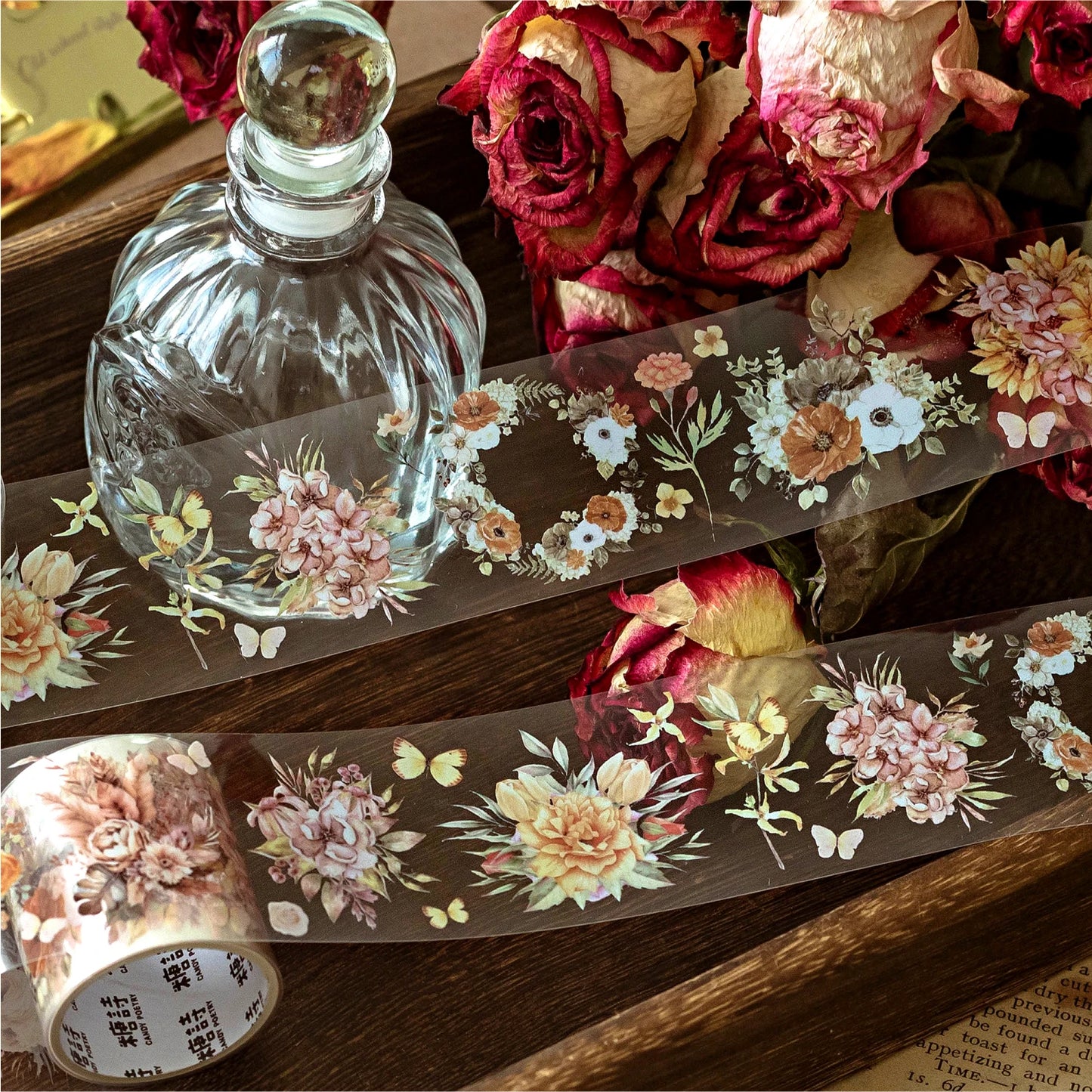 JIANQI 40mm*2m PET Flower Tape for Diary Scrapbooking DIY Deco Junk Journal Creative Stationery School Supplies Masking Tapes