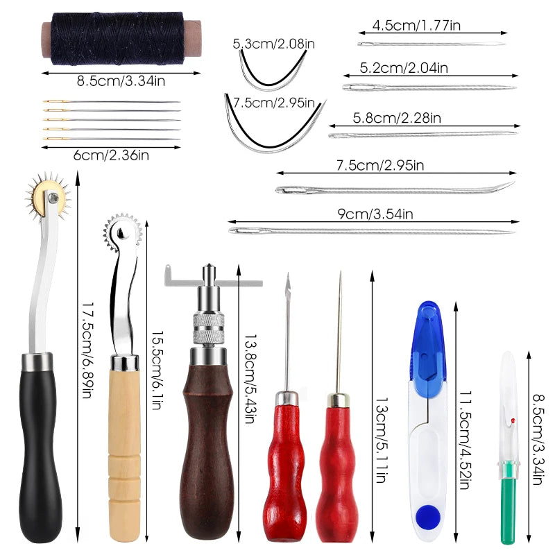 Leather Working Kit Different Leather Craft Tool with Sewing Needle Stitching Groover Awl Metal Button Snaps for Leather Making