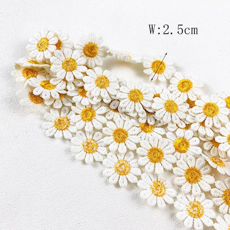 2 Yards White Daisy Flower Lace Fabric Applique Sewing Triming for Clothing Decoration 2.5cm Wide
