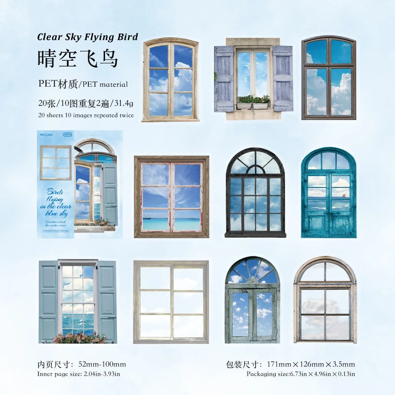 JIANQI 20pcs/pack Window Landscape Stickers Decor Junk Journal DIY Srapbooking Collage Stationery PET Scrapbook supplies