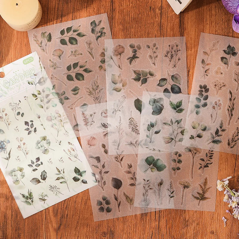 JIANQI 6 sheet Die cutting Flower Stickers Junk Journal Sticker Package DIY Diary Decoration Sticker Album Scrapbooking