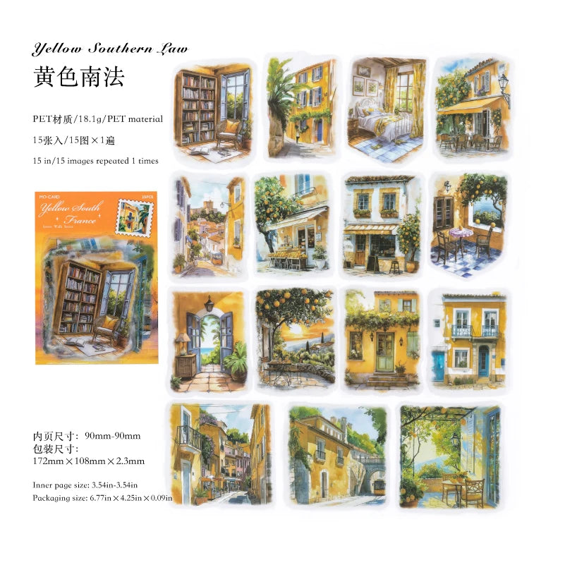 15 pcs Large size Street Walk Landscape Sticker Pack Junk Journal DIY Scrapbooking School Supplies Collage Stationery Stickers