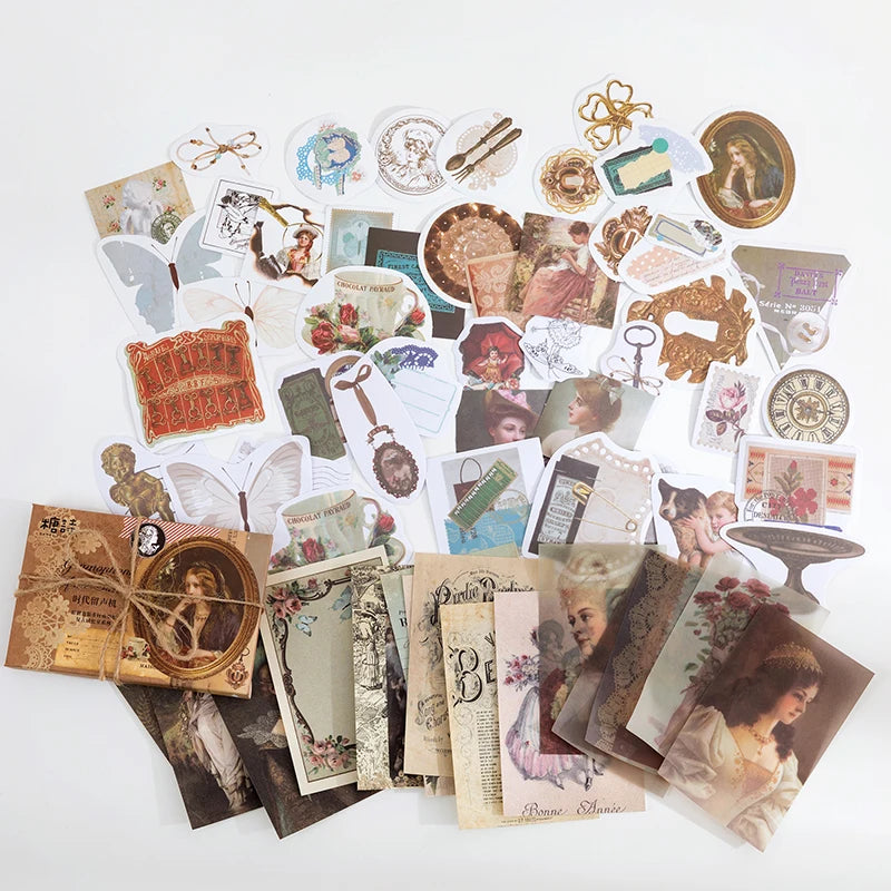 60pcs Vintage Stickers Scrapbook Paper for Scrapbooking Junk Journal School Supplies Creative Stationery DIY Deco Stickers