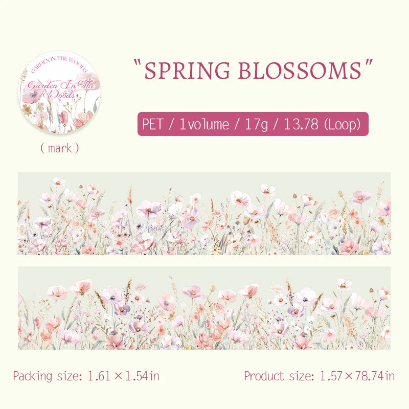 JIANQI 40mm*2m PET Tapes forest garden DIY Scrapbooking Decor Photo Album Collage Junk Journal Materials Aesthetics Stickers