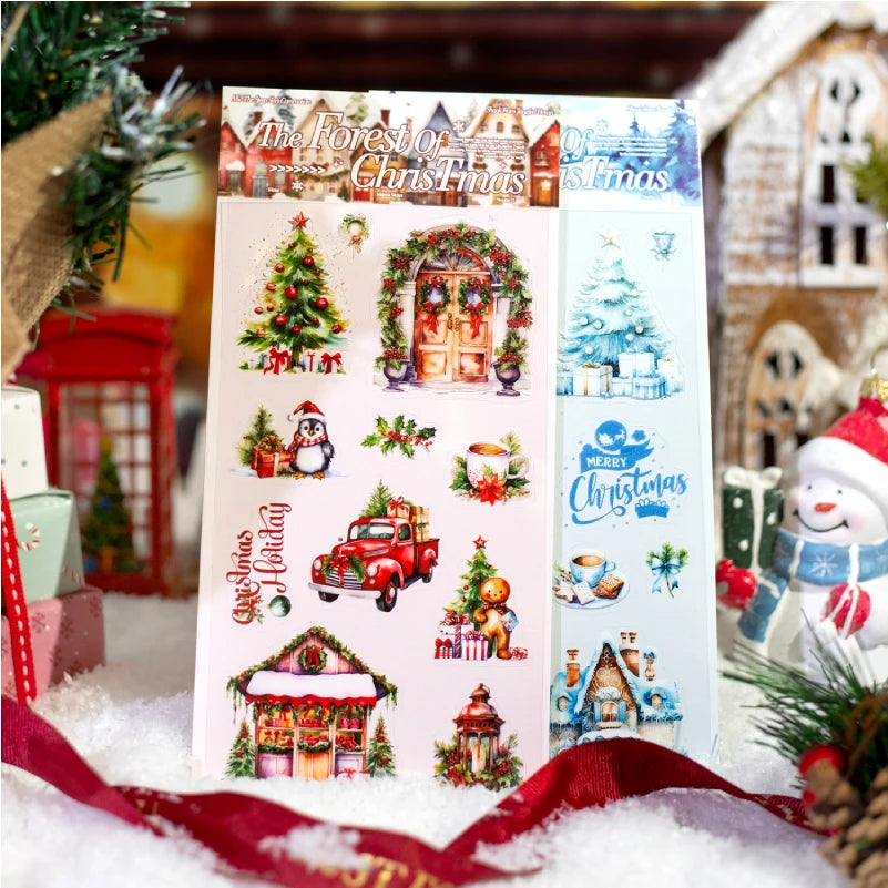 JIANQI 6pcs/pack Christmas Forest Landscape Stickers PET Materials Collage Stationery Decor Diary DIY Scrapbooking supplies
