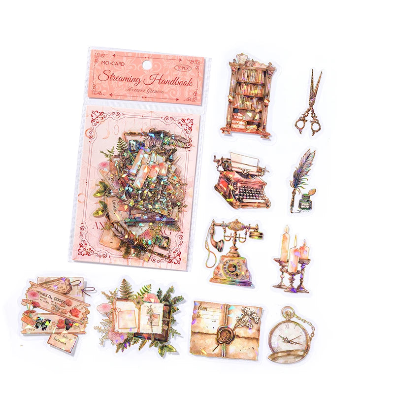 JIANQI 20pcs/pack Twinkle PET Stickers Gold Foil DIY Scrapbooking Planner Collage Stationery Aesthetics Decor Flower Stickers