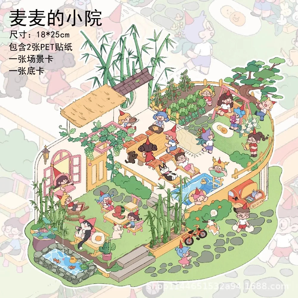 Cartoon Multi Scene Sticker Collection DIY Sticker Pocket Cabin Scene Stacking Pasting Christmas Birthday Gift for Kid Child