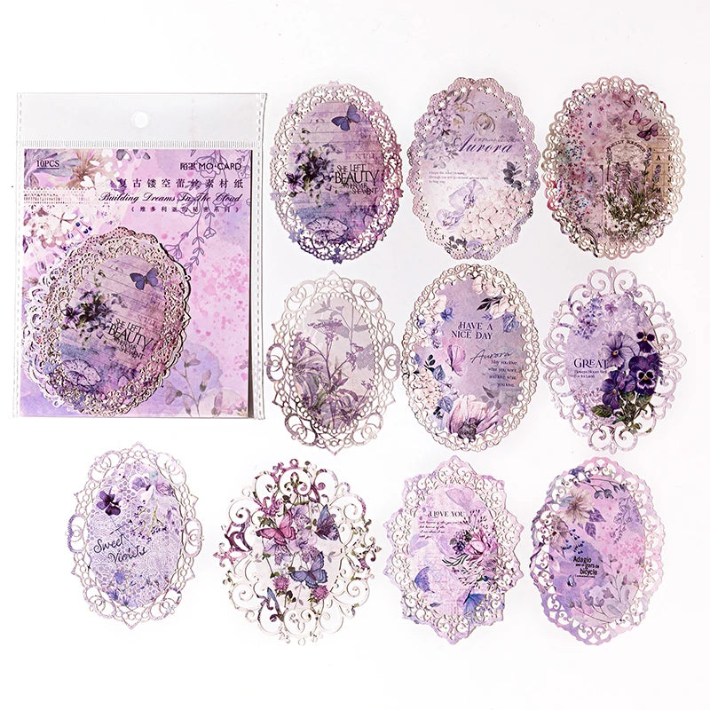 10 pcs INS Scrapbooking paper Wreath Lace Decoration paper Hollow Card Collage Material junk journal DIY hand made Craft paper