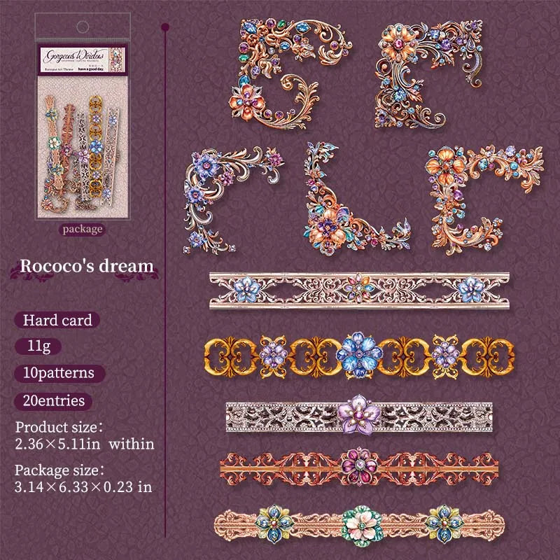 JIANQI 20pcs Strip Corner Sticker Pack baroque style Junk Journal DIY Scrapbooking School Supplies Collage Stationery Stickers