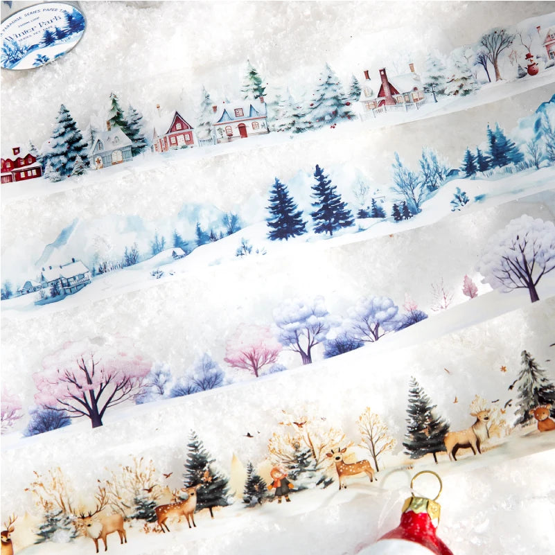 JIANQI 38mm*2m PET Winter snow scenery Tapes DIY Scrapbooking Decor Photo Album Collage Journalling Materials Aesthetics Sticker