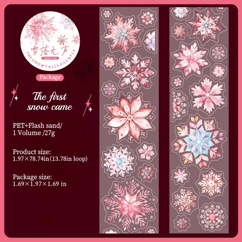 JIANQI50mm*2m PET Tapes Die cut snowflakes DIY Scrapbooking Decor Photo Album Collage Junk Journal Materials Aesthetics Stickers