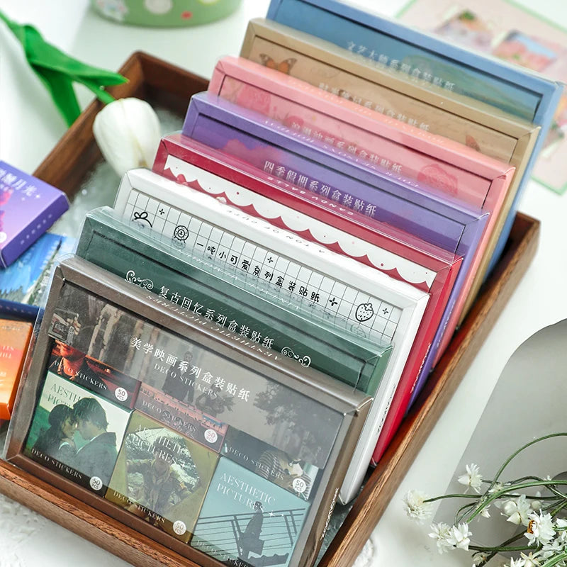 JIANQI 300pcs/boxed Cute Stickers Film Paper Junk Journal Art Collage DIY Photo Album DIY Craft Scrapbooking School Supplies