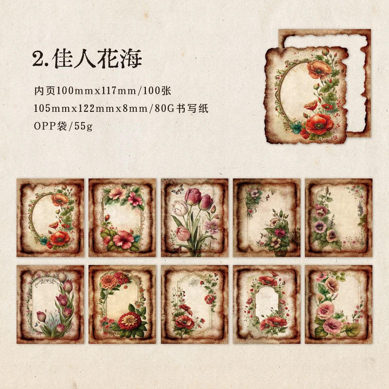 JIANQI 50pcs Vintage Materials Paper Garden Memory DIY Scrapbooking Deco Junk Journal Planner Collage Photo Album Craft Paper