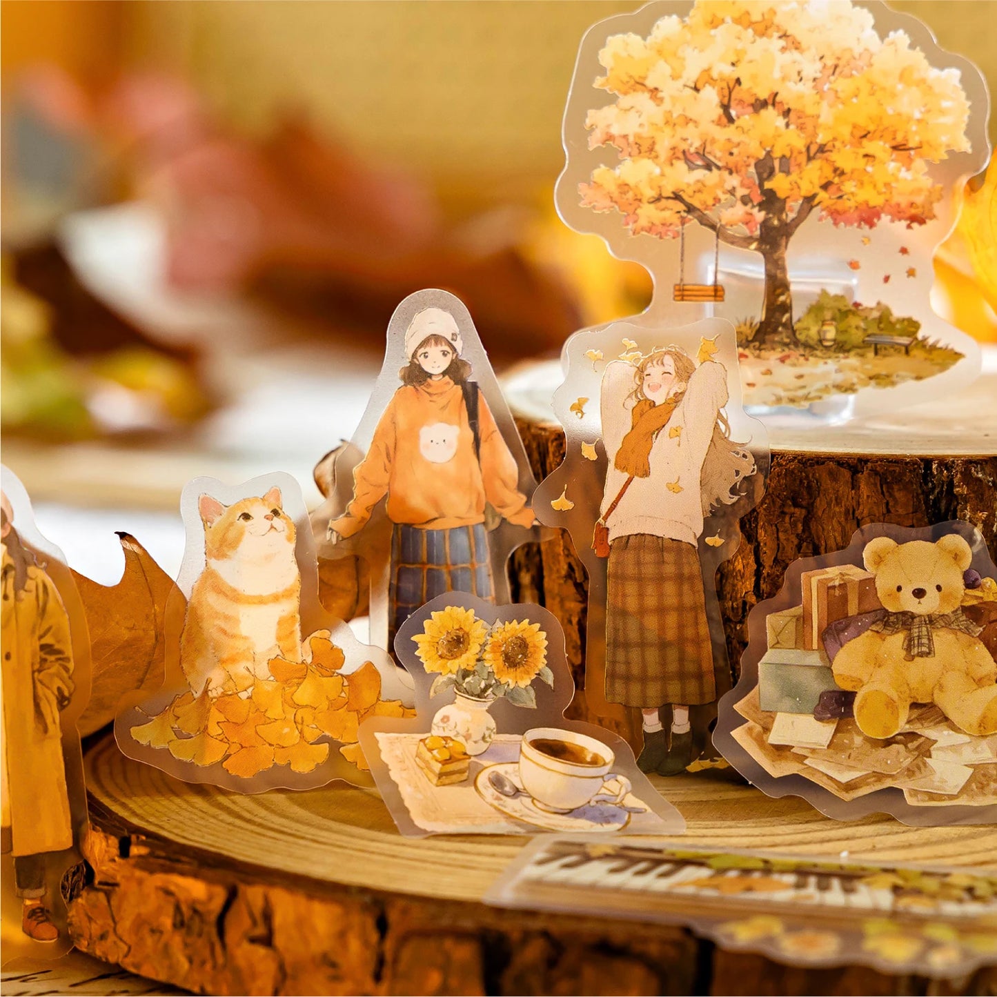 JIANQI 40pcs Four Seasons Girls Stickers Aesthetic Landscape Decor Scrapbook Diary Album Collage material junk journal supplies