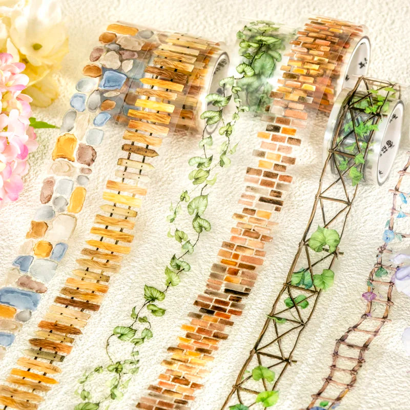 JIANQI 25mm*2m PET Tapes Garden Path DIY Scrapbooking Decor Photo Album Collage Junk Journal Materials Aesthetics Stickers