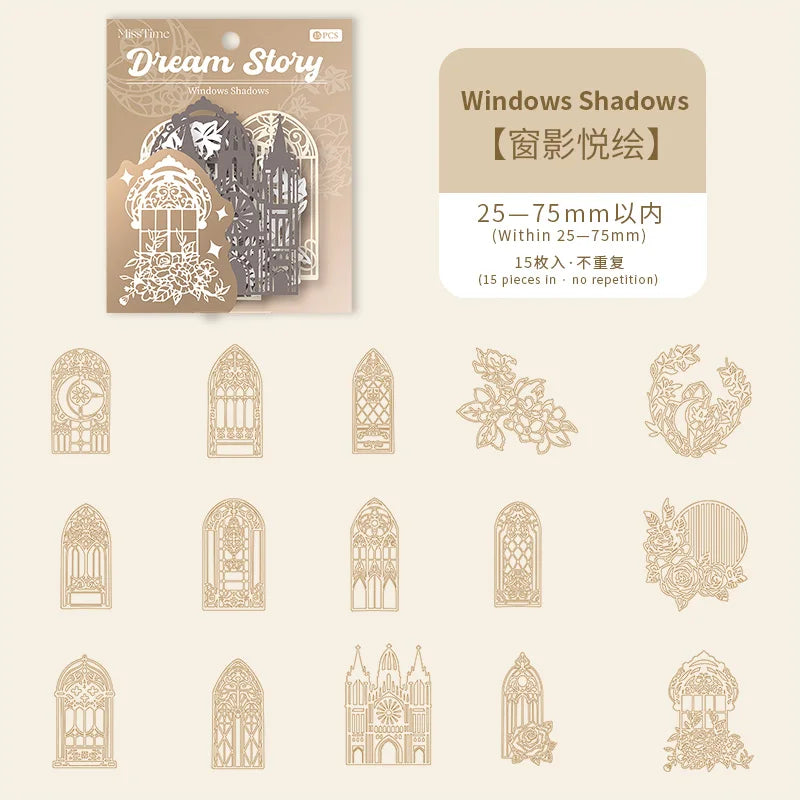 JIANQI 15 pcs Diy Scrapbooking paper Lace Decoration paper Hollow Card Collage material lomo cards DIY hand made craft paper