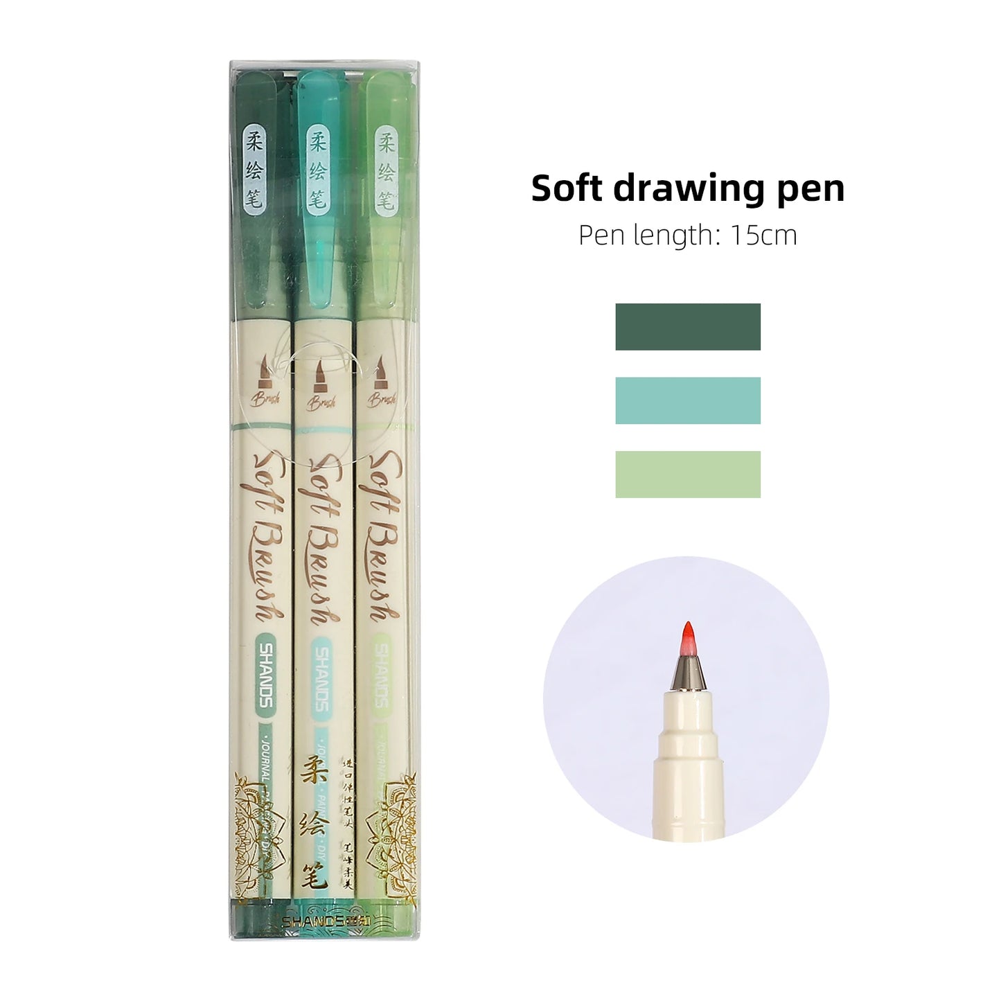 JIANWU 3 Pcs/set Simple Soft Tip Single Head/double Head Soft Painting Pen Set Creative DIY Journal Student Supplies Stationery