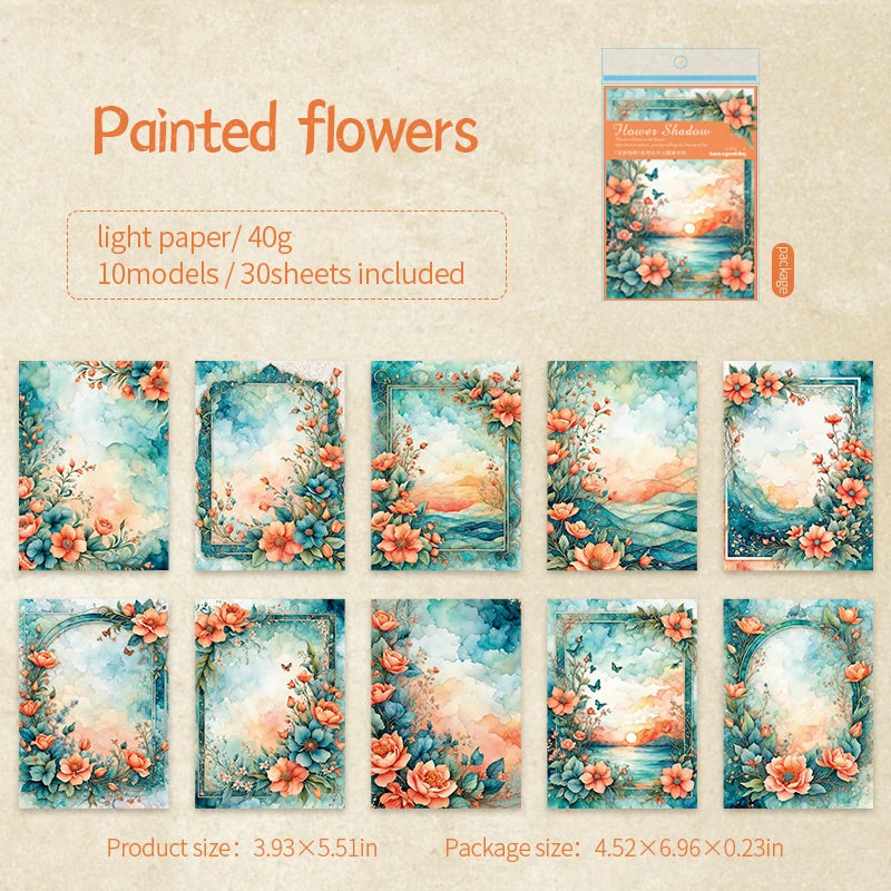 JIANQI 30pcs Vintage Floral Materials Paper DIY Flower Scrapbooking Collage Photo Album Deco Junk Journal Craft Stationery Paper