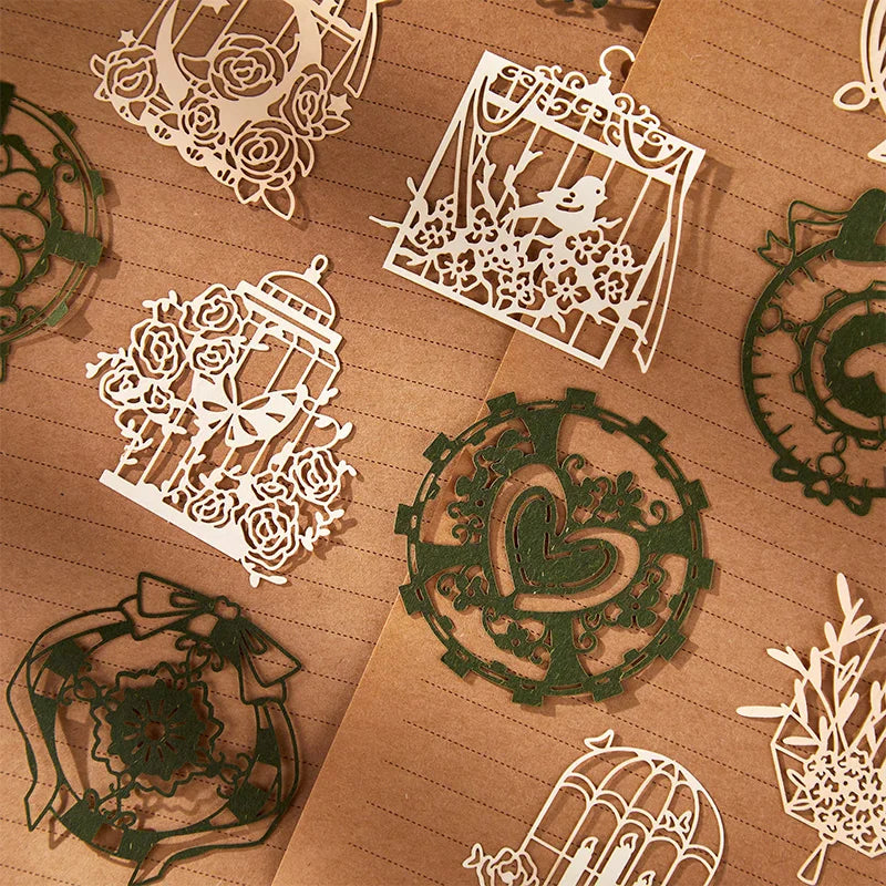 JIANQI 15 pcs Diy Scrapbooking paper Lace Decoration paper Hollow Card Collage material lomo cards DIY hand made craft paper