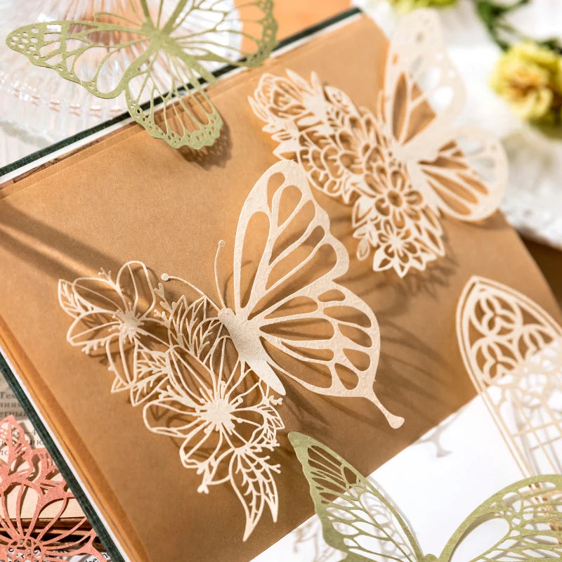 10 pcs INS lace material paper Hollowed butterfly Flowers Decorative Scrapbooking Diary Album hand made Collage Background paper