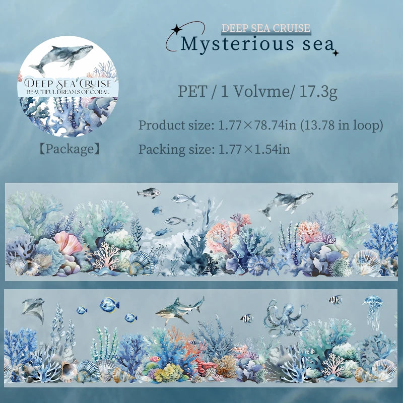 JIANQI 45mm*2m Deep sea landscape PET Tapes Creativity Scrapbook Hand Account Adhesive hand made Diy Junk Journal Craft Supplies