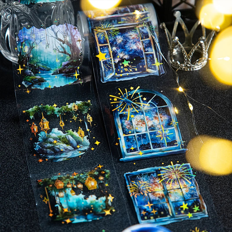 JIANQI 60mm*2m Firefly Night PET Tapes Collage Junk Journal DIY Scrapbooking School Supplies Aesthetics Decor Waterproof Tapes