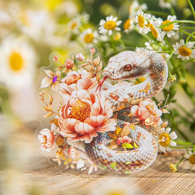 JIANQI 5Pcs Creative Flower Shadow Spirit Snake Stickers hand tent DIY Stick Labels Scrapbooking Material Junk Journal Supplies