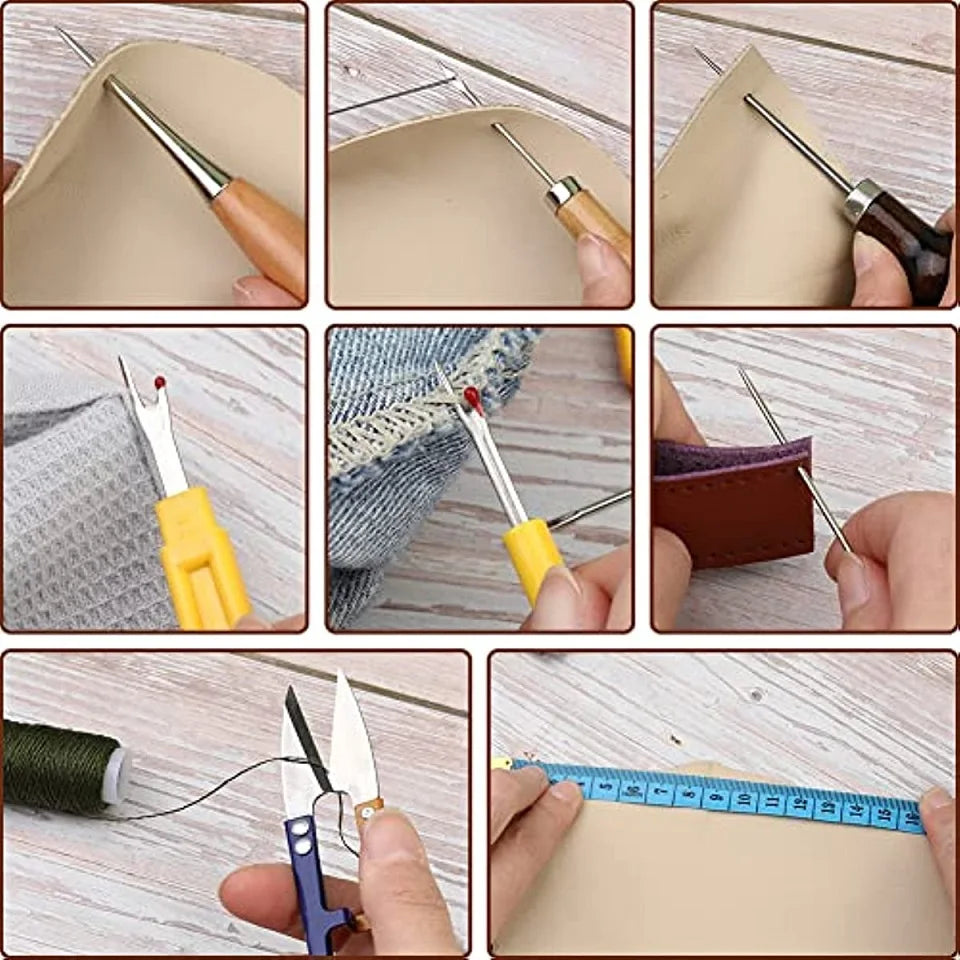 45Pcs Upholstery Repair Leather Sewing Kit for Shoes Sofa Tent Carpet Leather Craft DIY Seam Ripper, Sewing Thread Needle