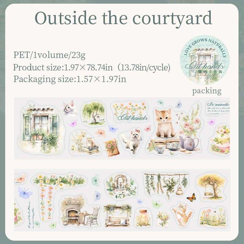 JIANQI 50mm*2m PET Tapes Cute Cat DIY Scrapbooking Decor Photo Album Collage Junk Journal Materials Aesthetics Tapes