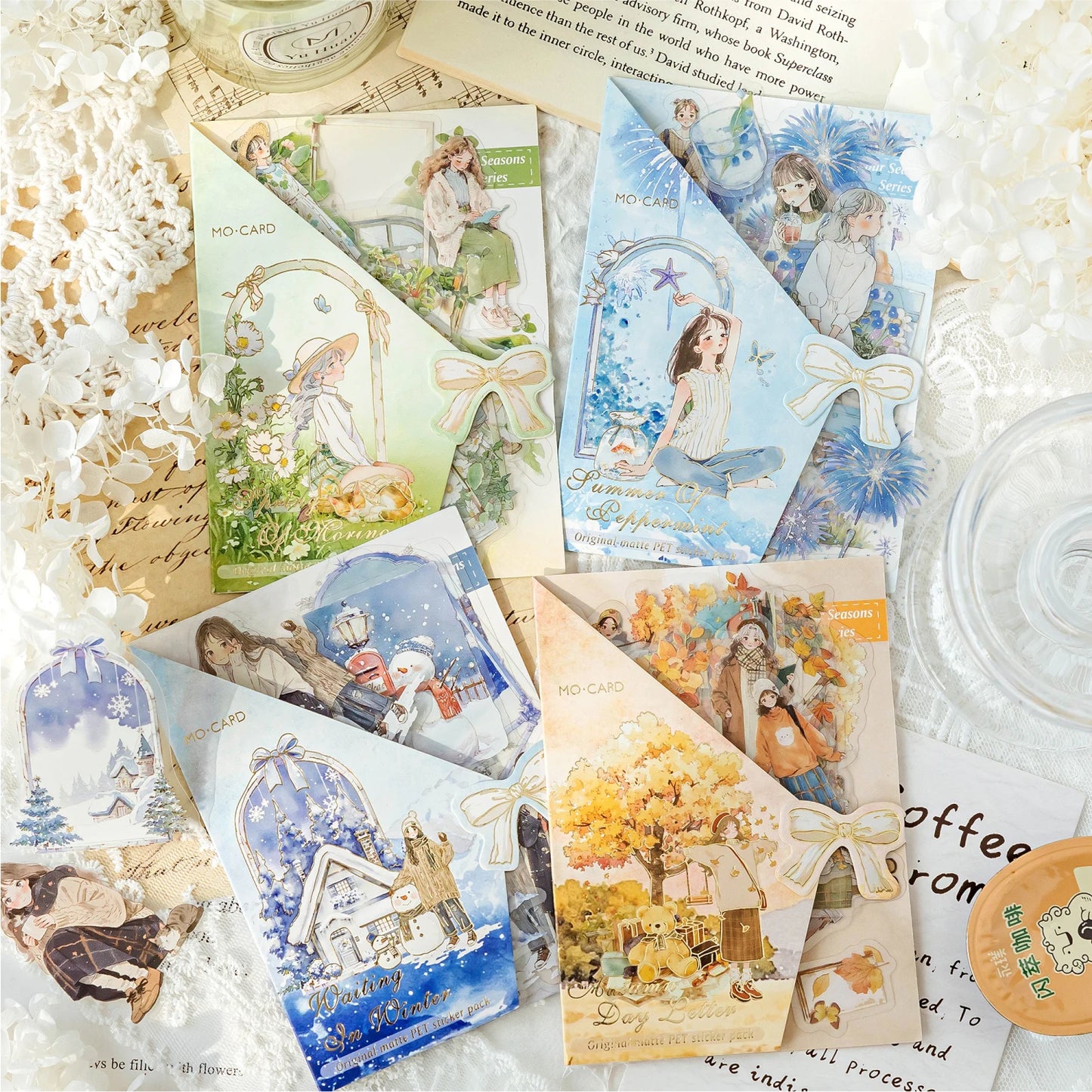 JIANQI 40pcs Four Seasons Girls Stickers Aesthetic Landscape Decor Scrapbook Diary Album Collage material junk journal supplies