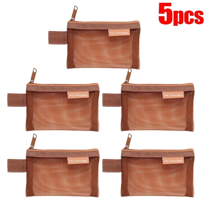 Mini Square Mesh Storage Bag Portable Money Earphone Data Cable Chargers Bag ID Credit Card Holder Zipper Pouch Travel Organizer