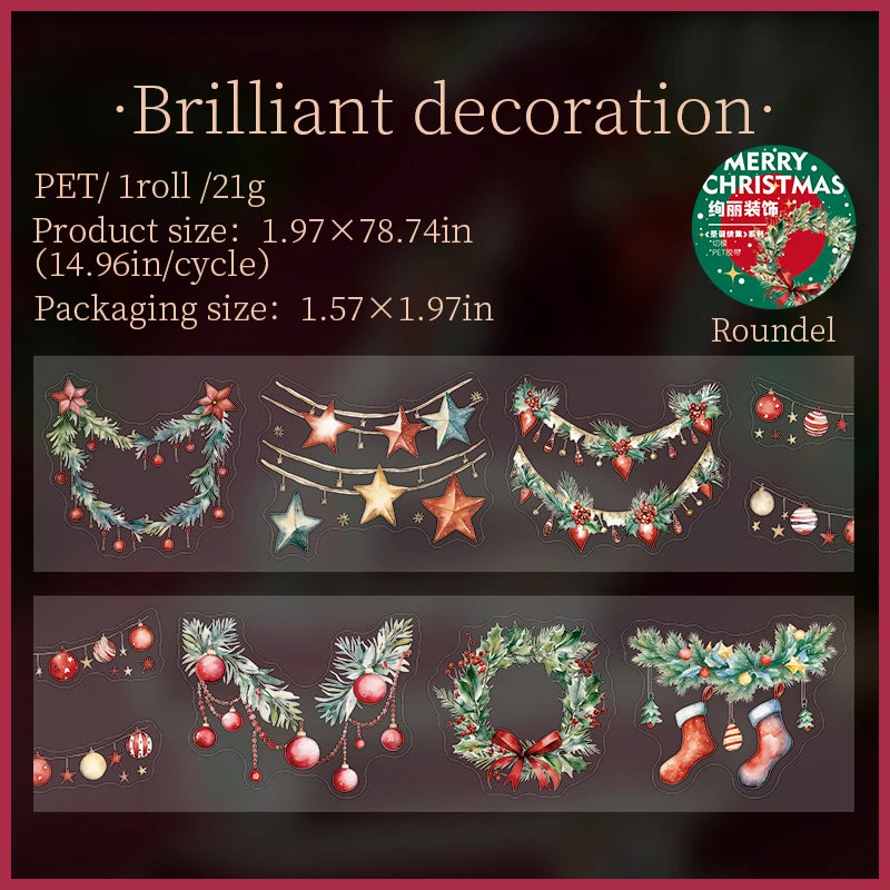 JIANQI 50mm*2m Transparent PET Christmas Tapes DIY Scrapbooking Decor Photo Album Collage Journalling Materials Stickers
