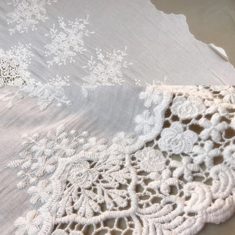 1 Yard Premium White Beige Vintage Hollow Out Floral Embroidery Lace Fabric 33CM Wide