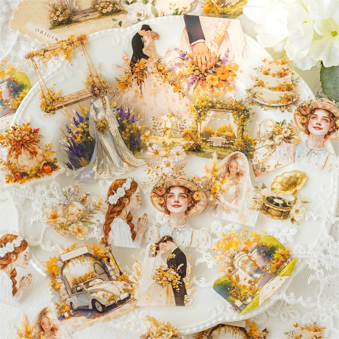 JIANQI 40 pcs Sweet scenery Stickers PET Material Collage Junk Journal DIY Scrapbooking Supplies Decorative Sticker