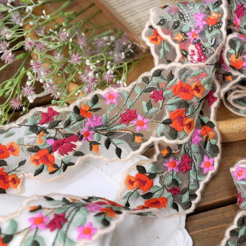 1Yard Colorful Flower Cotton Lace Fabric 6.5cm Wide