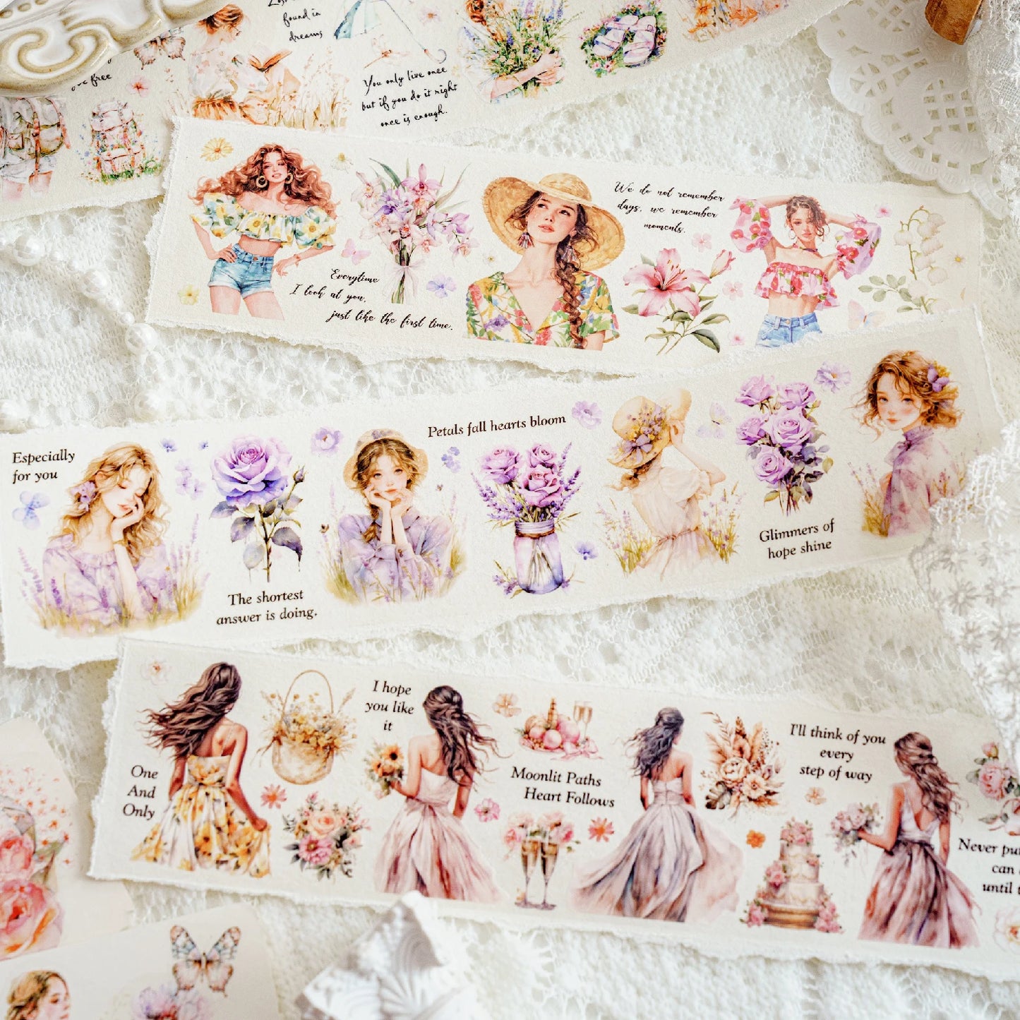 JIANQI 5cm*2m Girl's Daily Life Tapes Decor Junk Journal DIY Scrapbooking School Supplies Collage Stationery Tapes