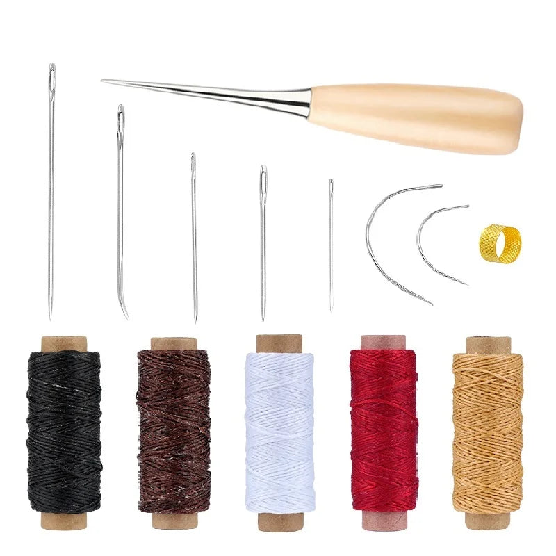 Leather Working Kit Different Leather Craft Tool with Sewing Needle Stitching Groover Awl Metal Button Snaps for Leather Making