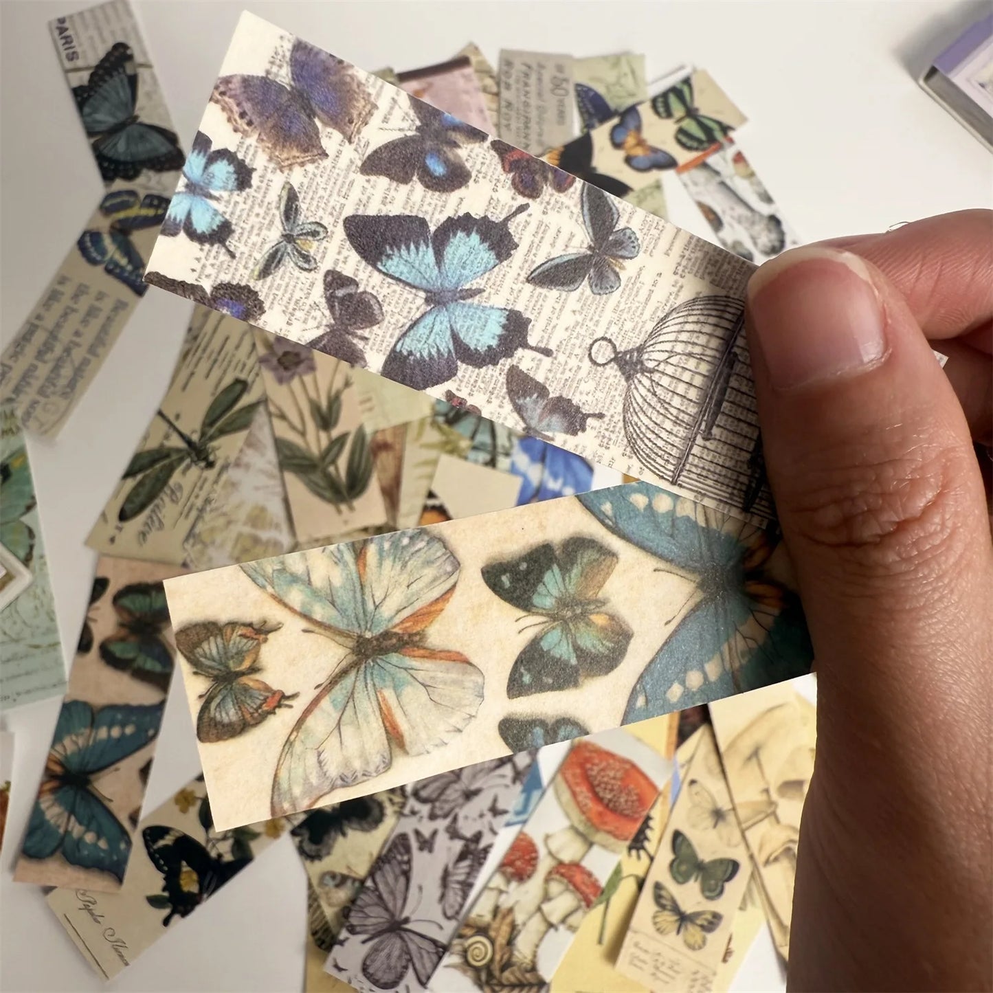 50 pcs/Book Vintage Butterfly Plant Stickers Long Strip Sticker Book Diy Diary Scrapbooking Collage material Stationery Supplies