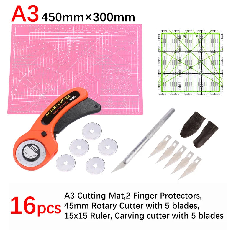 16Pcs Rotary Cutter Kit Carving Knife with 5pcs Blades Leather Craft Cutting Tool Set for PVC Cutting Mat Acrylic Ruler