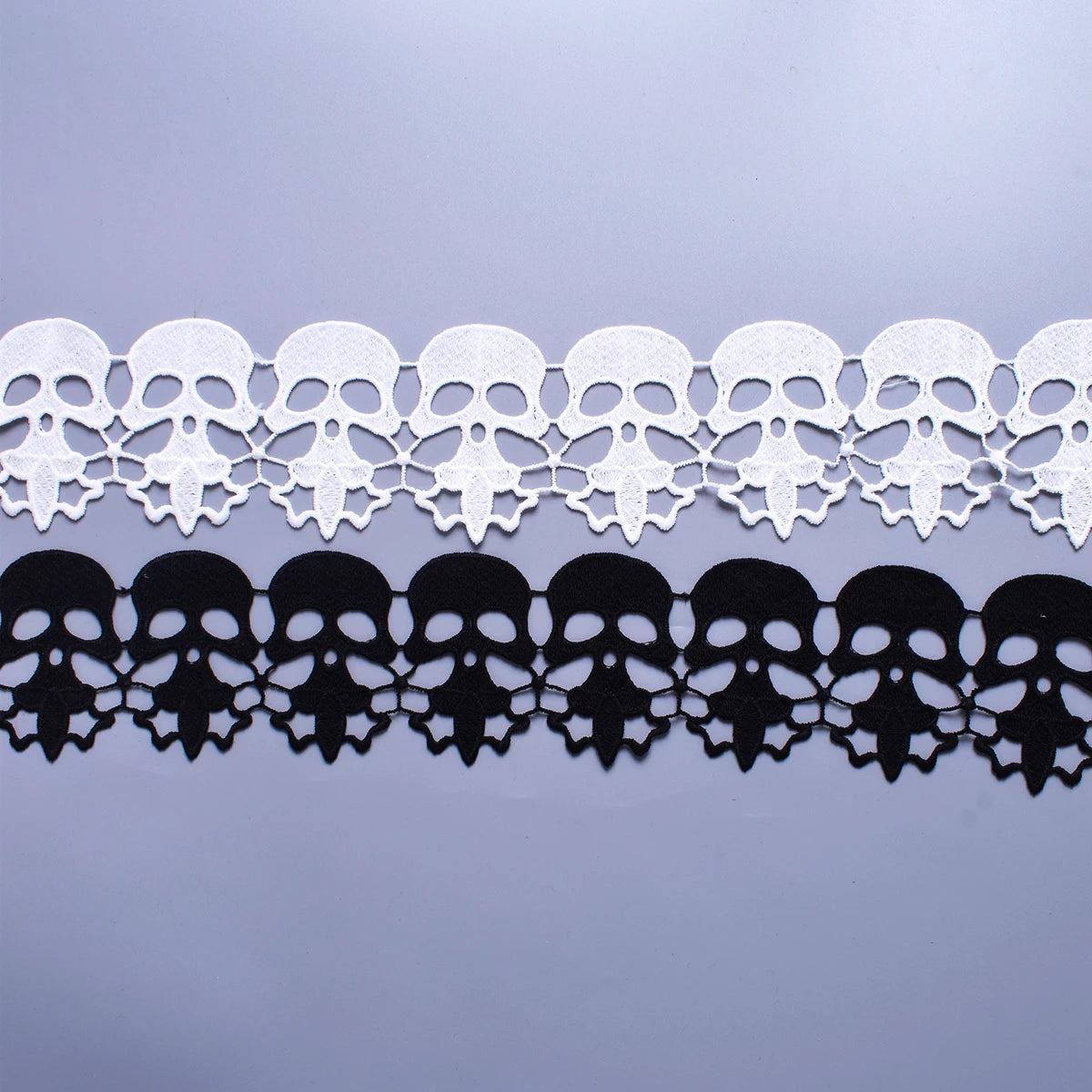 1Yard White Black String Skull Lace Fabric Trim Embroidery Applique Handmade Sewing Cloth Craft For Coat Jeans Festival Decor