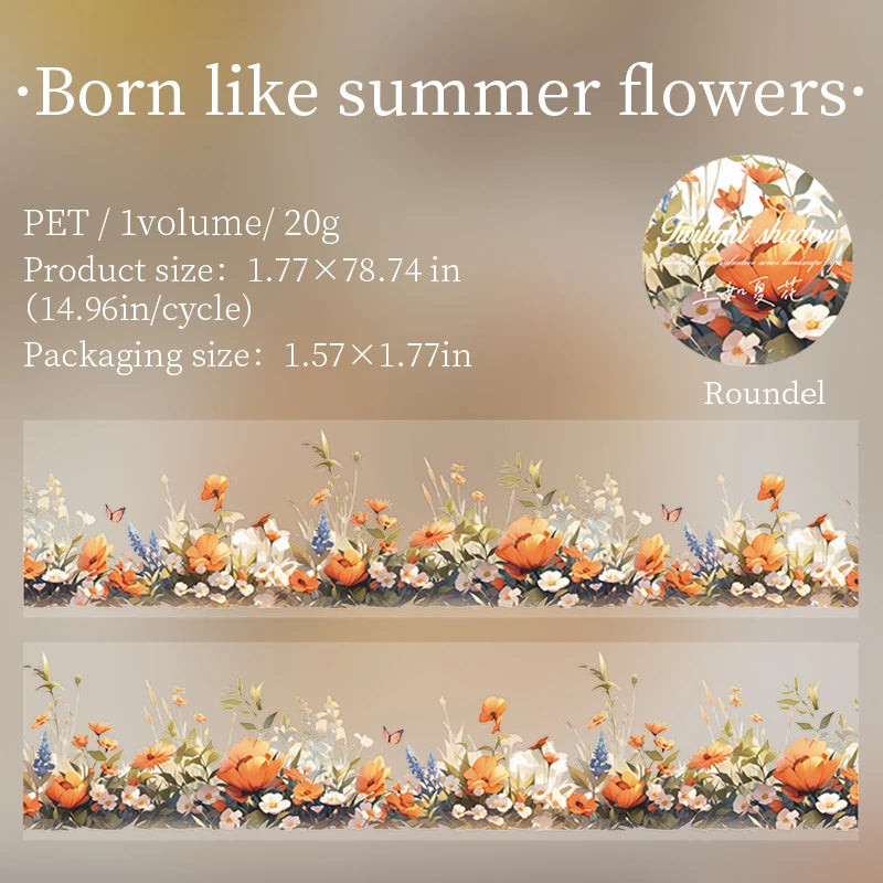 JIANQI 45mm*2m Transparent PET Floral Tapes DIY Scrapbooking Decor Photo Album Collage Journalling Materials Aesthetics Tapes