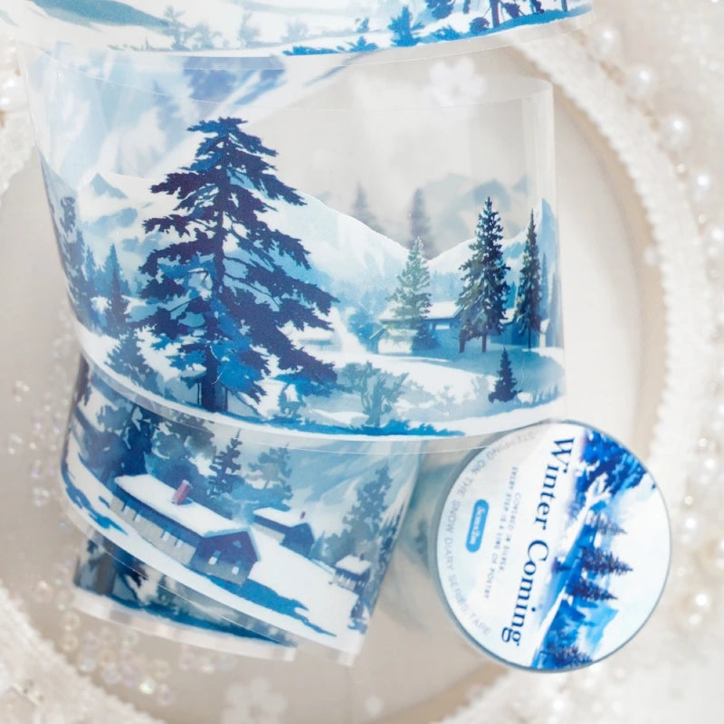 JIANQI 50mm*2m PET Winter snow scenery Tapes Decorative collage Adhesive Diy Scrapbooking hand made Masking tape Sticker