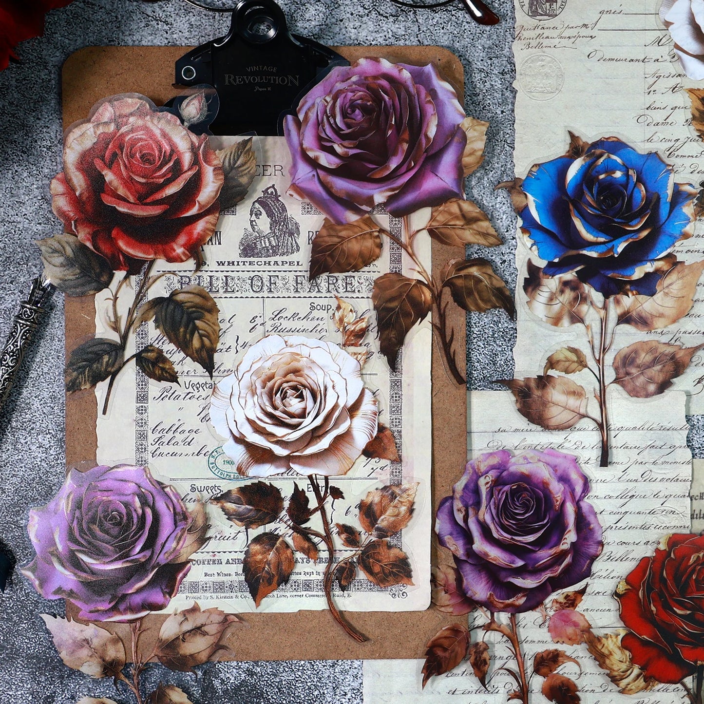 JIANQI 6pcs/pack PET Floral Stickers Big Size DIY Scrapbooking Art Collage Diary Materials Decor Aesthetics Sticker Stationery