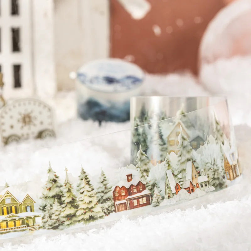 JIANQI 40mm*2m Scrapbook Decor Adhesive Tape Winter snow scenery PET Tapes Masking Tapes stickers Aesthetic Stationery Supplies