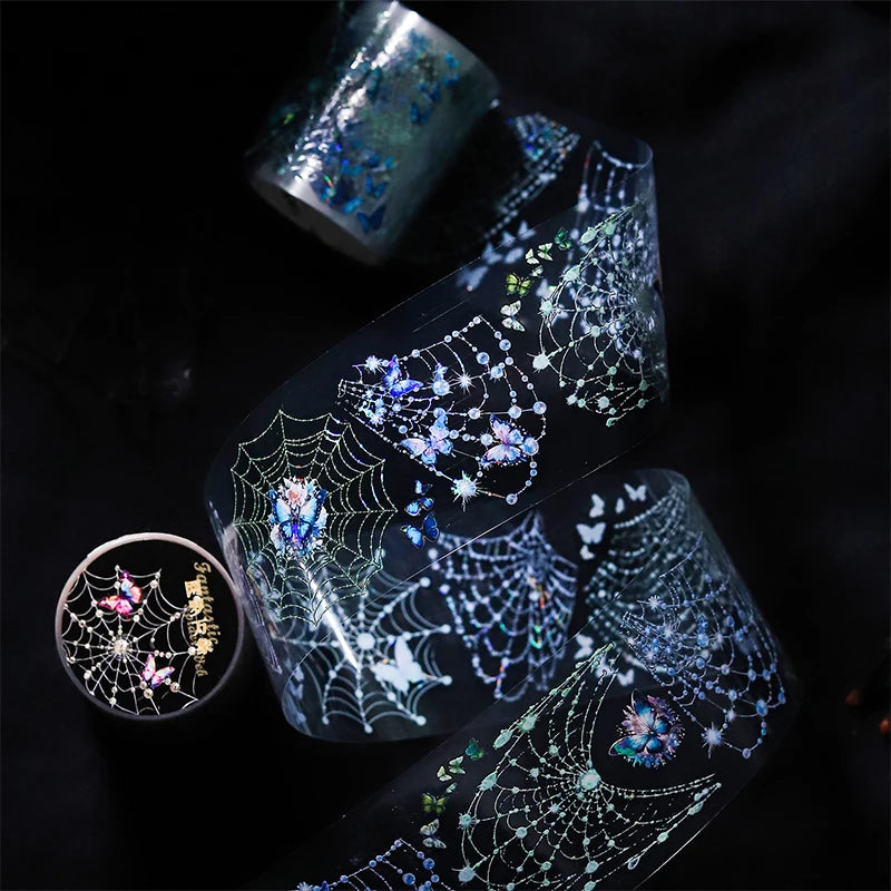 JIANQI 50mm*2m PET Fantasy Spider Web tape Sticker Decorative collage Adhesive Diy Scrapbooking hand made Masking tape