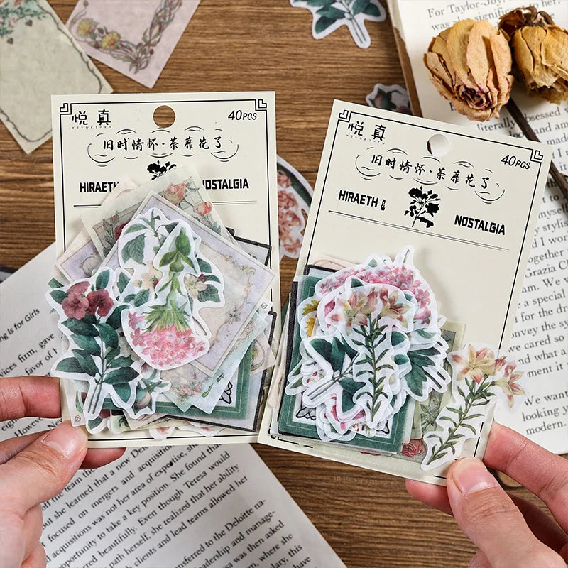 JIANQI 40pcs/pack Vintage Washi Paper Stickers Kit for DIY Scrapbooking Art Collage Album Creative Stationery Craft Stickers
